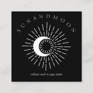 Carte De Visite Carré Noir Blanc Soleil Lune Spirituelle Énergie Solaire