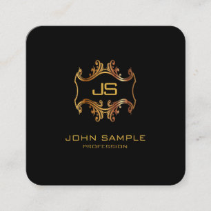 Carte De Visite Carré Noir élégant professionnel et moderne d'or arrondi