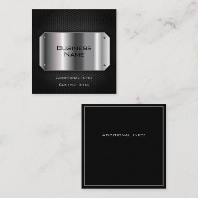 Carte De Visite Carré Noir Et Acier (Devant / Derrière)