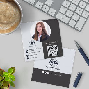 Carte De Visite Carré Noir et blanc professionnel ajouter photo QR Code 