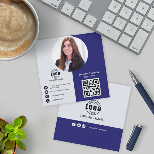Carte De Visite Carré Noir et blanc professionnel ajouter photo QR Code