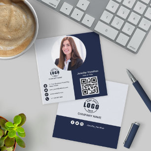 Carte De Visite Carré Noir et blanc professionnel ajouter photo QR Code
