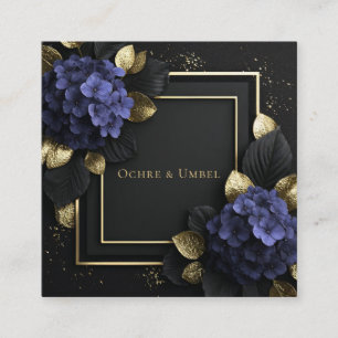 Carte De Visite Carré Noir et Or Floral Géométrique Hydrangea