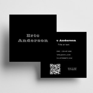 Carte De Visite Carré Noir gris blanc code QR minimaliste