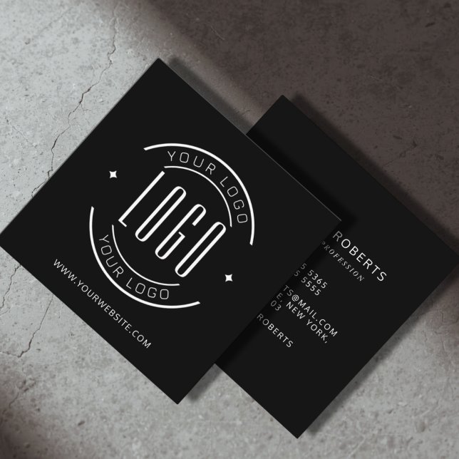 Carte De Visite Carré Noir moderne simple ajouter votre logo (Créateur téléchargé)