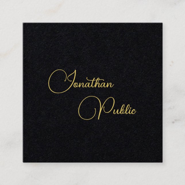 Carte De Visite Carré Nom de script manuscrit Modèle Premium Noir (Devant)