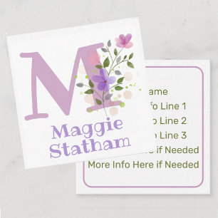 Carte De Visite Carré Nom & Initial avec motif floral à distribuer