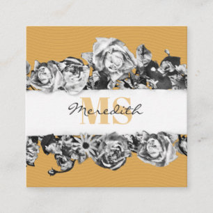 Carte De Visite Carré Nom personnalisable Gold Roses Chic Monogramme Lux