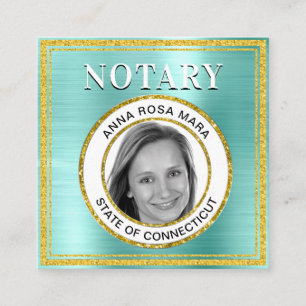 Carte De Visite Carré *~* NOTARY PHOTO METAL AQUA Signataire Agent