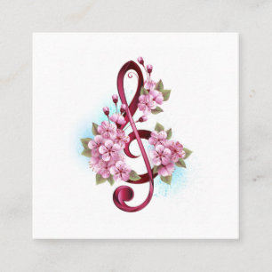 Carte De Visite Carré notes de clé de sol musicales avec fleurs de Sakur