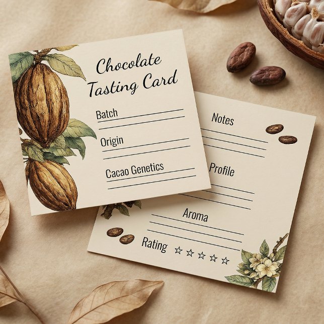 Carte De Visite Carré Notes de dégustation de chocolat artisanal de vint (Créateur téléchargé)