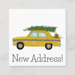 Carte De Visite Carré Nouvelle adresse Cabine jaune avec cadeaux de Noël