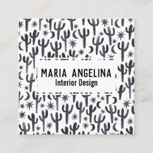 Carte De Visite Carré Nuit Désert Cactus Lune Stars Aquarelle Design