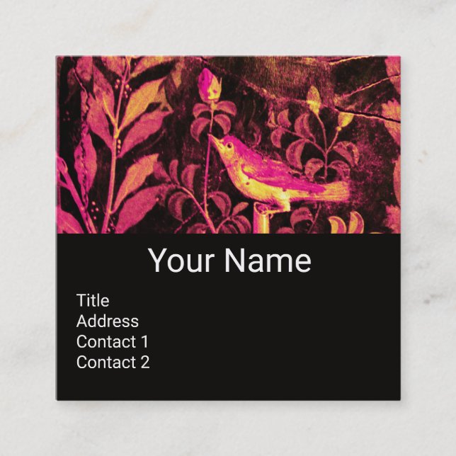 Carte De Visite Carré NUIT ET ROSE MONOGRAM rose noir floral (Devant)