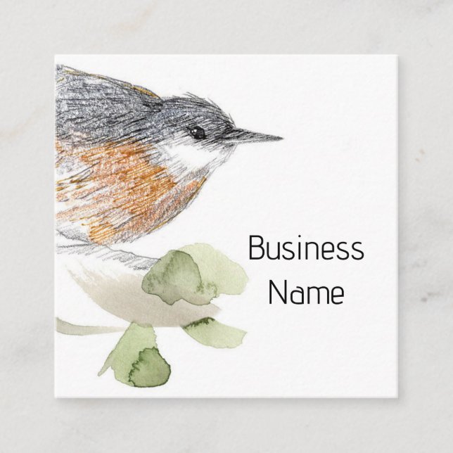 Carte De Visite Carré Nuthatch Bird Drawing Tree Nature Wildlife (Devant)