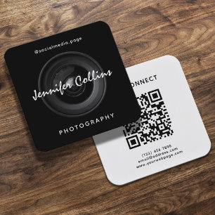 Carte De Visite Carré Objectif d'appareil photo noir