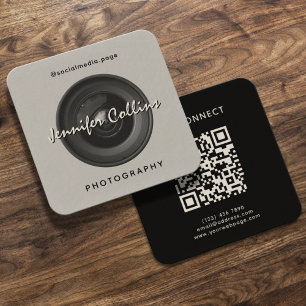 Carte De Visite Carré Objectifs d'appareil photo gris clair pour la phot