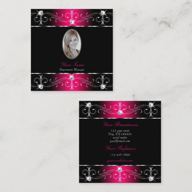 Carte De Visite Carré Objets oculaires Ornat rose noire Ajoutez une phot (Devant / Derrière)