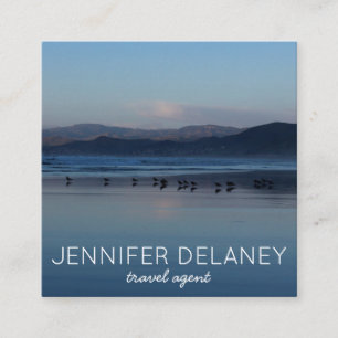Carte De Visite Carré Ocean Beach Waves Birds Sunset Nature Photo Voyage