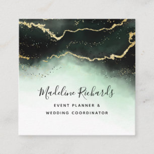 Carte De Visite Carré OEuvre éthérée Ombre émeraude Vert aquarelle Moody