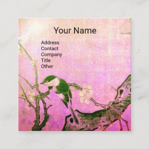 Carte De Visite Carré OISEAU DE PRINTEMPS ET FLEURS MONOGRAMME rose Brow