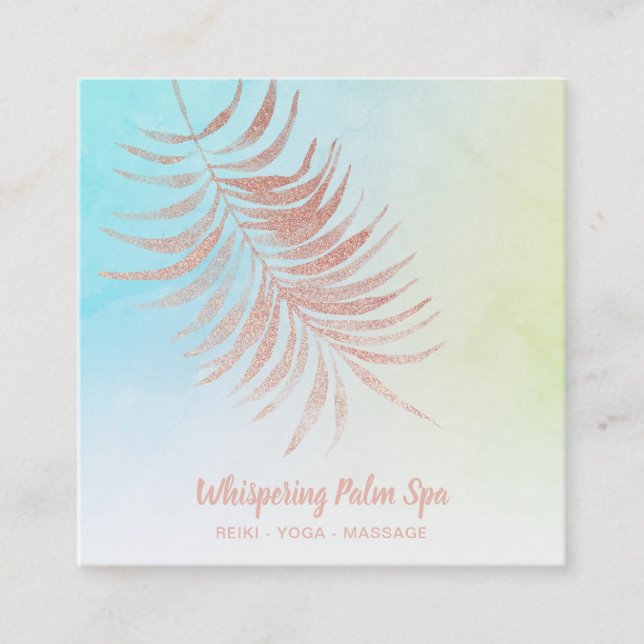 Carte De Visite Carré *~* Ombre Pastel Rose Gold Palm Branch Turquoise (Devant)