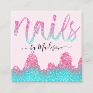 Carte De Visite Carré Ongles à paillettes roses chaudes Glam Manucure Sa