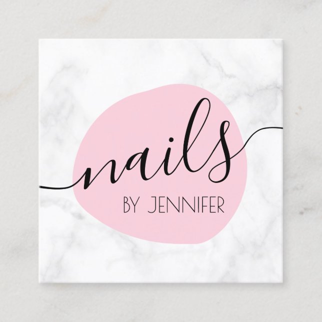 Carte De Visite Carré Ongles modernes en marbre rose et blanc (Devant)