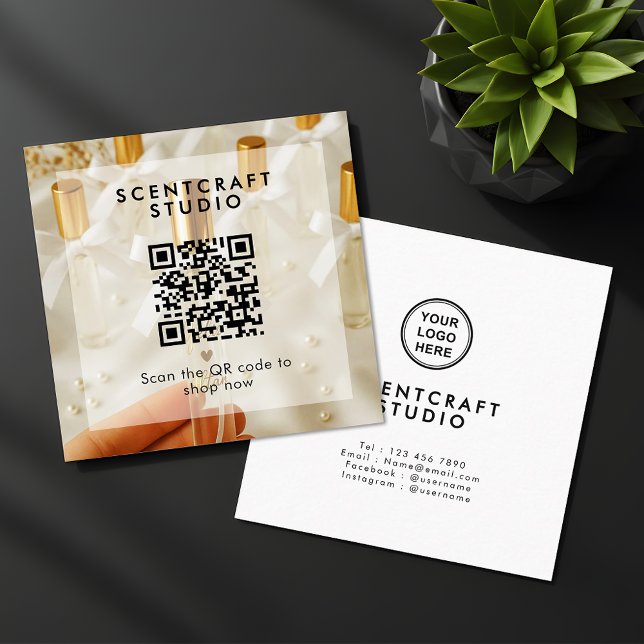 Carte De Visite Carré Online Shop Modern Photo Overlay QR Code Square (Créateur téléchargé)