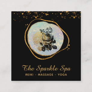 Carte De Visite Carré *~* Opal Gold Parties scintillant  Floral Rose