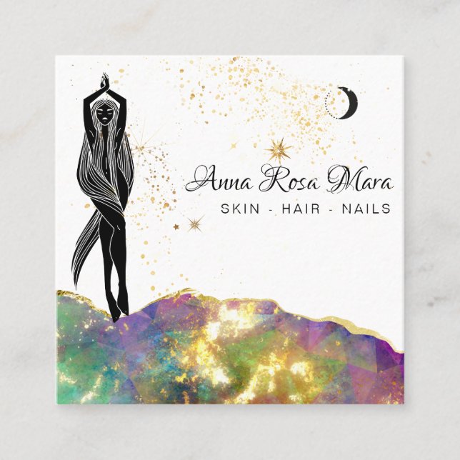 Carte De Visite Carré *~* Opal Opal Crystal Gold Parties scintillant QR  (Devant)