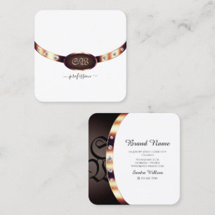 Carte De Visite Carré Or blanc et Rose de luxe avec bijoux Monogrammed