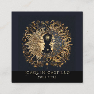 Carte De Visite Carré Or céleste holistique Soleil Lune Noire