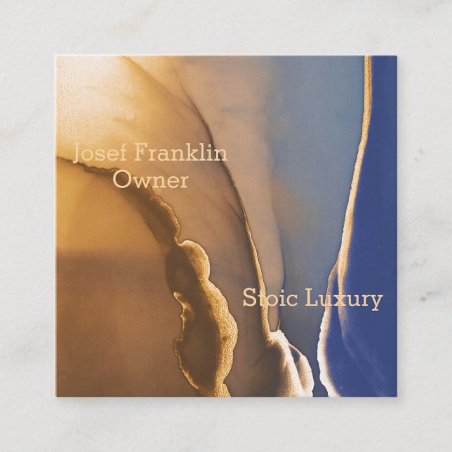 Carte De Visite Carré Or contemporain et encre d'alcool bleu (Devant)
