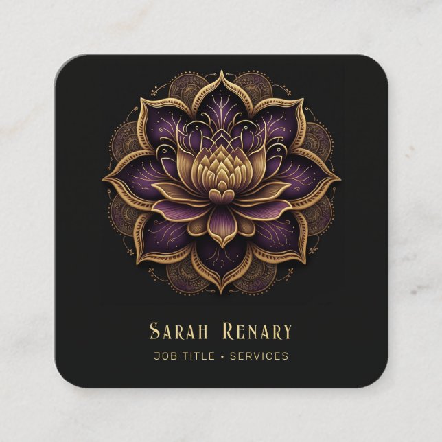 Carte De Visite Carré Or et Améthyste Lotus Flower Black (Devant)