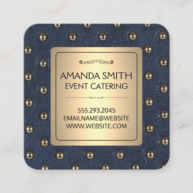 Carte De Visite Carré Or métallique | Arrière - plan d'Upholstery en cui (Devant)