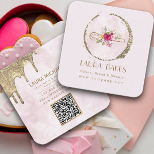 Carte De Visite Carré Or Whisk Blush Aquarelle Floral