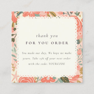 Carte De Visite Carré Orange Blush Peach Ambrosia Floral Merci Order