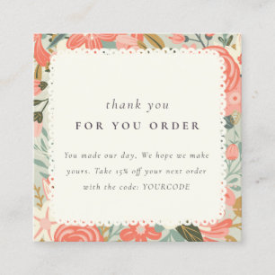 Carte De Visite Carré Orange Blush Turquoise Ambrosia Merci Floral Ordre