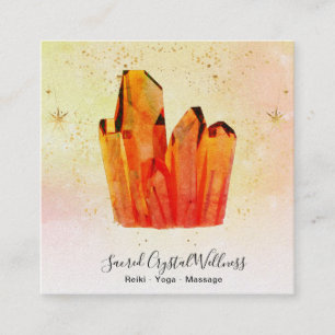 Carte De Visite Carré ~ Orange Crystal Cluster Pastel Rainbow Stars