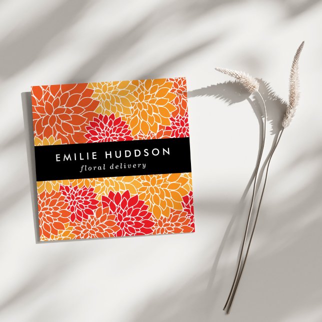 Carte De Visite Carré Orange Dahlia Flowers, Floristry, Flower shop (Créateur téléchargé)