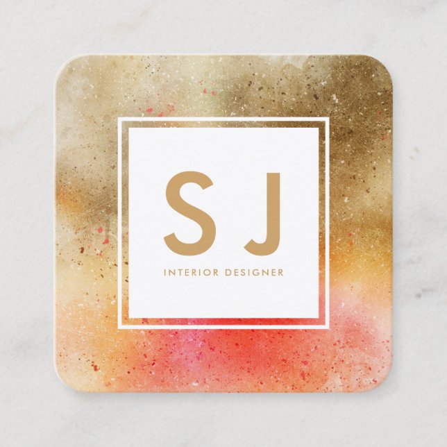 Carte De Visite Carré Orange Gold Art Simple Moderne Designer d'intérieu (Devant)