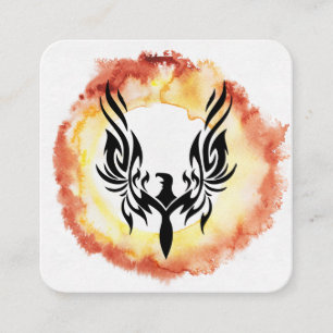 Carte De Visite Carré *~* Orange Red Flames Black Phoenix Ring Fire