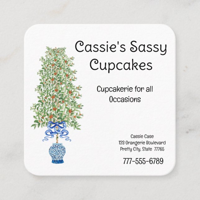 Carte De Visite Carré Orange Tree Chinoiserie Ginger Jar Jars Topiary (Devant)
