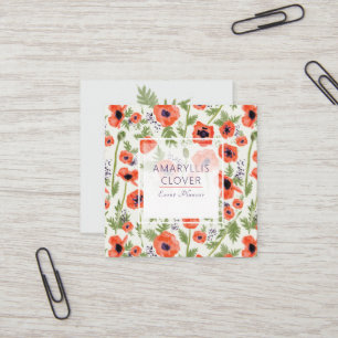 Carte De Visite Carré Orange Watercolor Motif Poppies Flowers