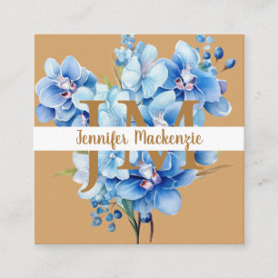 Carte De Visite Carré Orchidées Bleues Élégantes