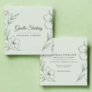 Carte De Visite Carré Organisateur de mariage minimaliste botanique vert