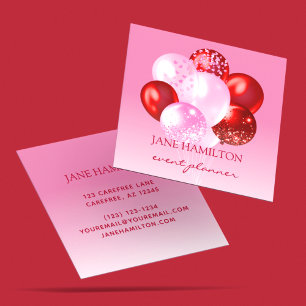 Carte De Visite Carré Organisateur d'événements Ballons Roses Rouges