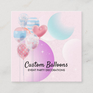 Carte De Visite Carré Organisation de Décoration de Fête avec Ballons Ro
