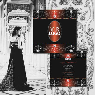 Carte De Visite Carré Ornements en cuivre noir glamour avec logo